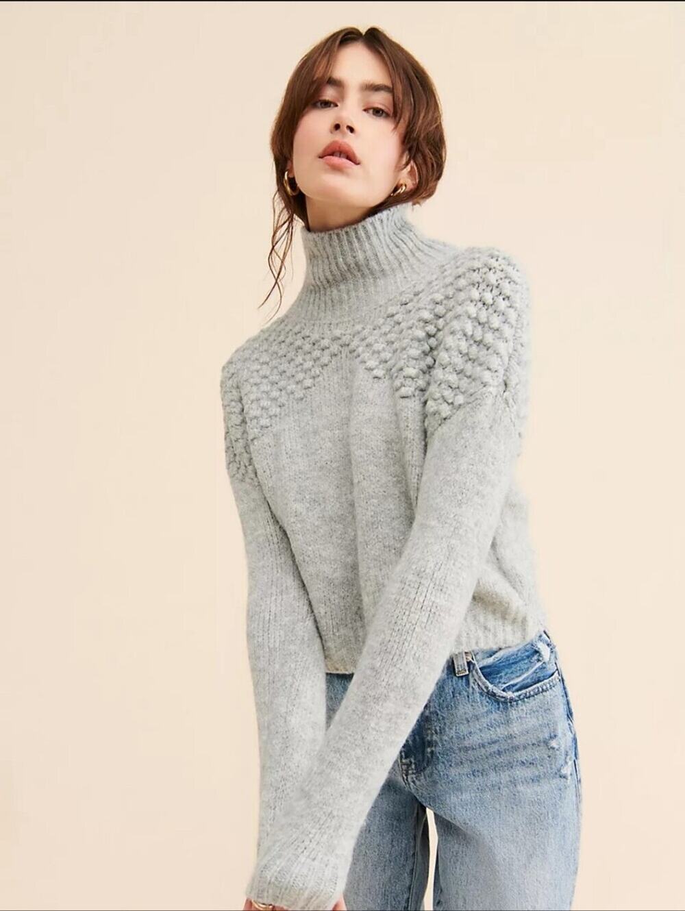 Free People Bradley Textured Pullover Sweater In Grey